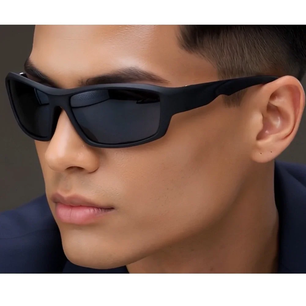 Men's Sporty Wrap Sunglasses Black Frame Gray Lens UV Protection Male Lentes New